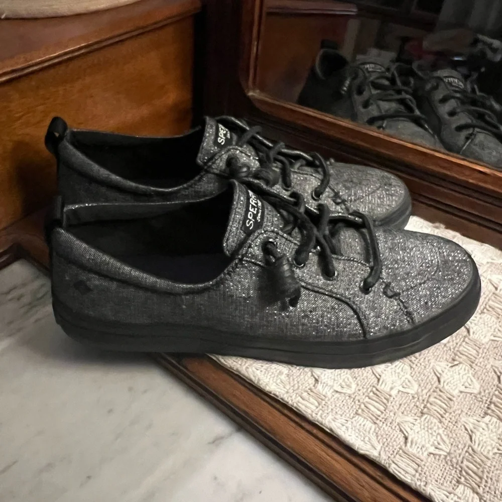 SPERRY Classic Crest Vibe Metallic Slip On Casual Sneakers Black Metallic Sz 7.5